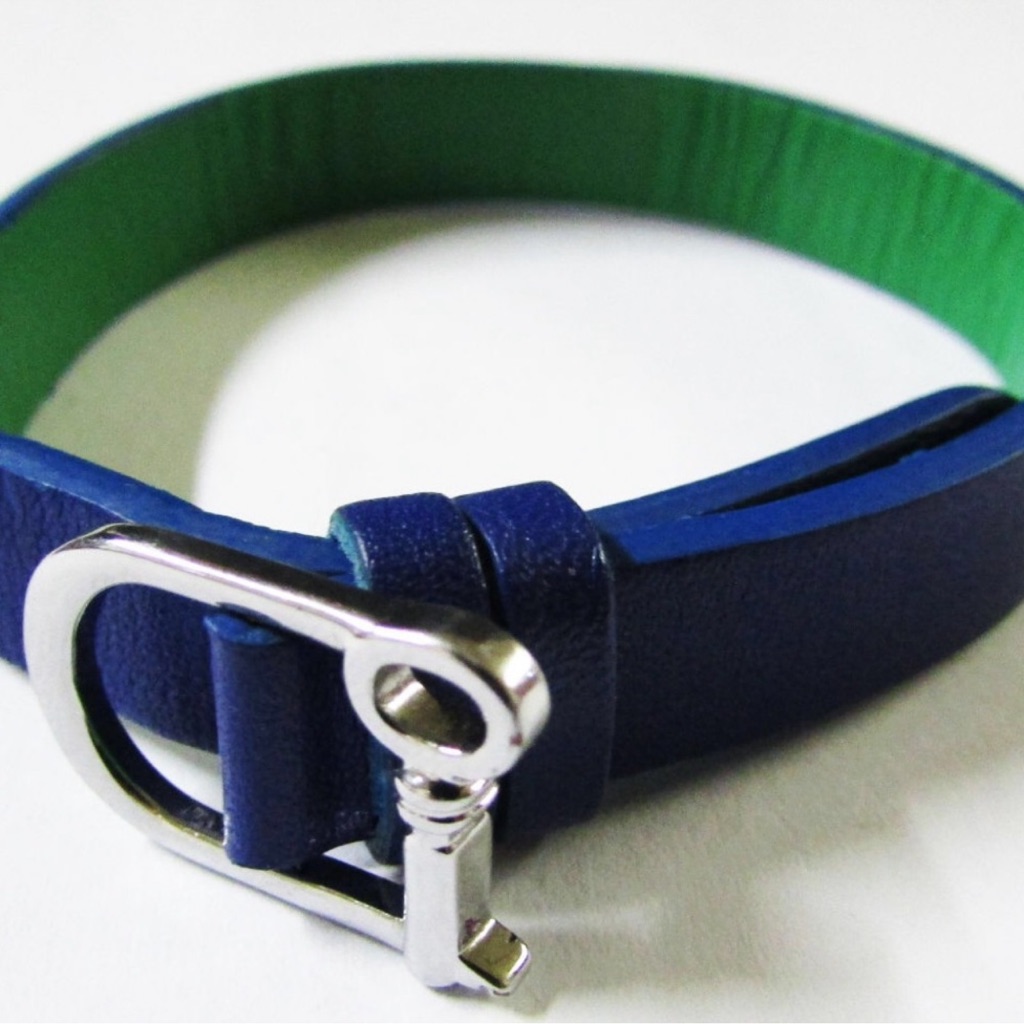 Single Leather Band: Cobalt/ Kelly Green